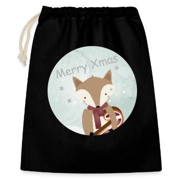 goldiger Fuchs für Weihnachten mit Zuckerstange - Geschenkbeutel aus Baumwolle (40 x 50 cm) - Schwarz - Vorne