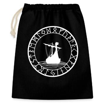 Weißes Wikinger-Langschiff und Kompass - Geschenkbeutel aus Baumwolle (40 x 50 cm) - Schwarz - Vorne