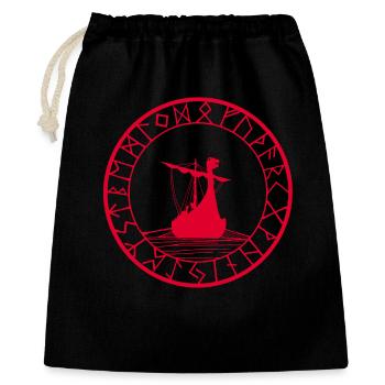 Rotes Wikinger-Langschiff und Kompass - Geschenkbeutel aus Baumwolle (40 x 50 cm) - Schwarz - Vorne