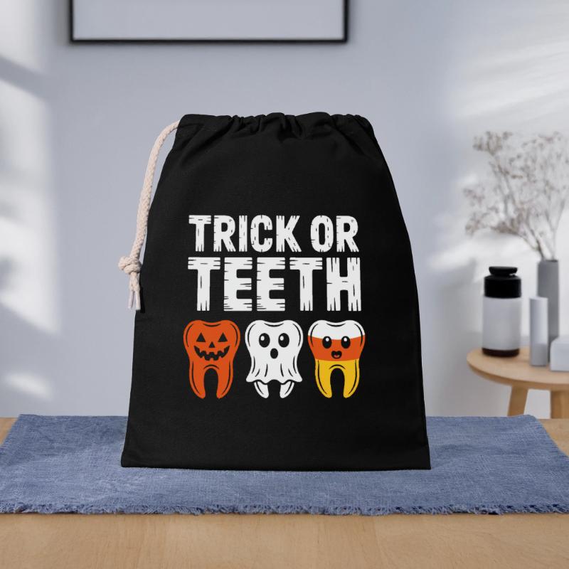 Trick oder Teeth Halloween-Trio Geschenkbeutel aus Baumwolle (40 x 50 cm)