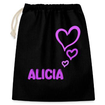 Alicia als Name - Geschenkbeutel aus Baumwolle (40 x 50 cm) - Schwarz - Vorne