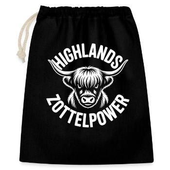 Highlands Zottelpower Highlandrinder - Geschenkbeutel aus Baumwolle (40 x 50 cm) - Schwarz - Vorne