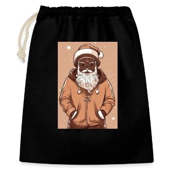 Weihnachtsmann mit Brille und Kapuzenjacke - Geschenkbeutel aus Baumwolle (40 x 50 cm) - Schwarz - Vorne