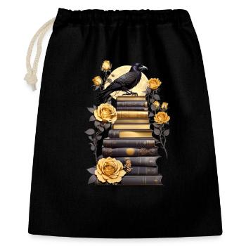 Bücherstapel mit Rabe - Geschenkbeutel aus Baumwolle (40 x 50 cm) - Schwarz - Vorne