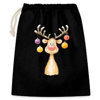 Cute Christmas Reindeer Watercolor Design - Geschenkbeutel aus Baumwolle (40 x 50 cm) - Schwarz - Vorne