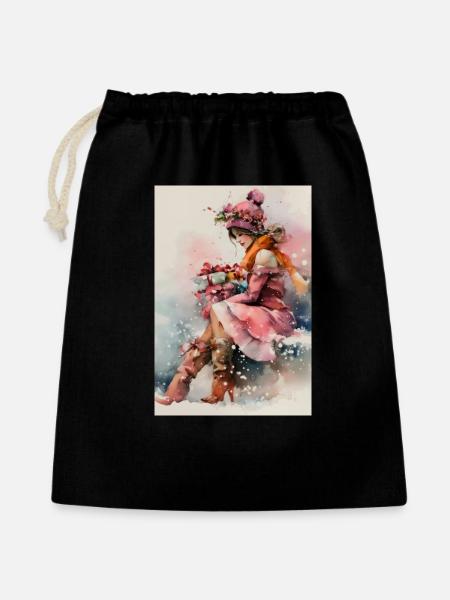Fille d'hiver en aquarelle et cadeaux - Sac cadeau 40 x 50 cm - noir