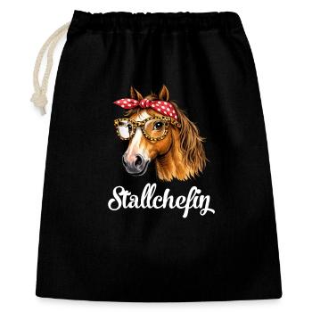 Stallchefin Pferd Stall lustig - Geschenkbeutel aus Baumwolle (40 x 50 cm) - Schwarz - Vorne