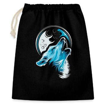 blauer Wolf Mond jaulen Illustration Waldtiere - Geschenkbeutel aus Baumwolle (40 x 50 cm) - Schwarz - Vorne