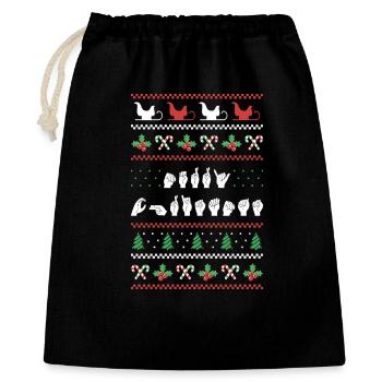 Frohe Weihnachten - ASL Amerikanische Gebärdensprache I - Geschenkbeutel aus Baumwolle (40 x 50 cm) - Schwarz - Vorne
