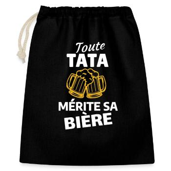 Citation humoristique sur la bière - Sac cadeau 40 x 50 cm - noir - Devant