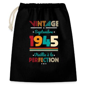 80. Geburtstag - Jahrgang - September 1945 - Geschenkbeutel aus Baumwolle (40 x 50 cm) - Schwarz - Vorne