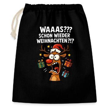 Rentier Weihnachten lustig witzig verrückt genervt - Geschenkbeutel aus Baumwolle (40 x 50 cm) - Schwarz - Vorne