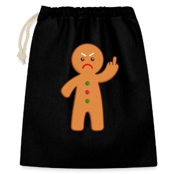 Lebkuchenmann Stinkefinger Mittelfinger - Geschenkbeutel aus Baumwolle (40 x 50 cm) - Schwarz - Vorne