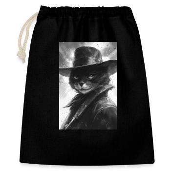 Schwarzweiß-Katze im Cowboylook - Geschenkbeutel aus Baumwolle (40 x 50 cm) - Schwarz - Vorne