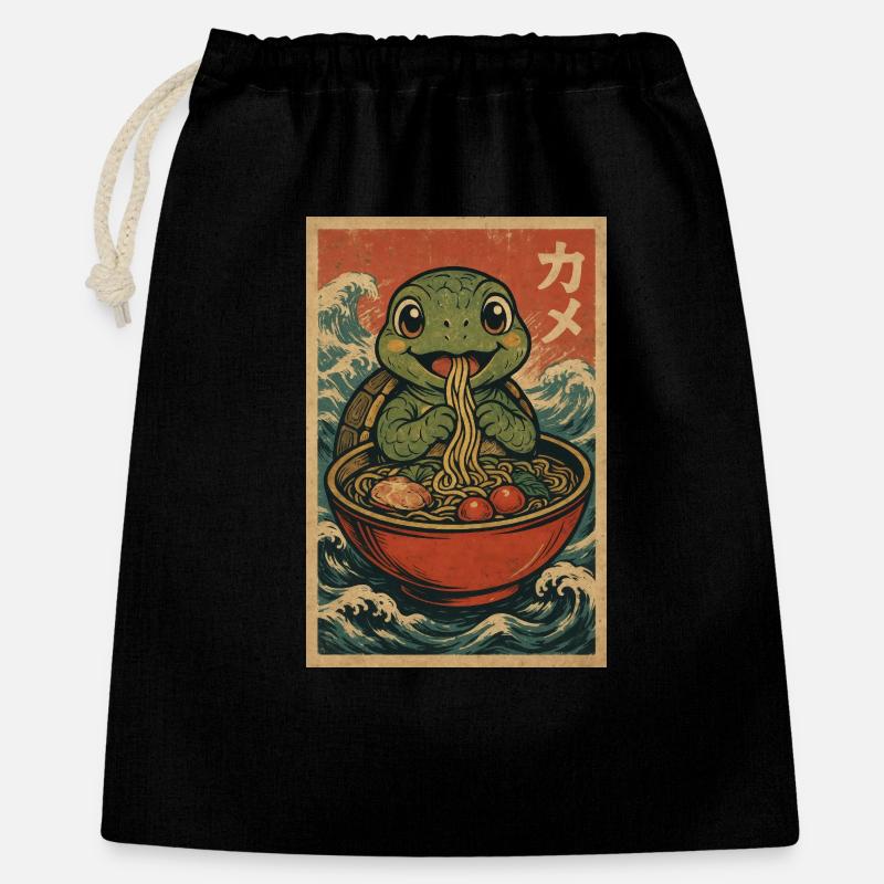 Kame Ramen Vintage Wave - Sac cadeau 40 x 50 cm - noir