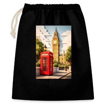 London Paper Craft: Rote Telefonzelle von Big Ben - Geschenkbeutel aus Baumwolle (40 x 50 cm) - Schwarz - Vorne