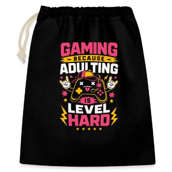 Gaming Because Adulting Is Hard - Geschenkbeutel aus Baumwolle (40 x 50 cm) - Schwarz - Vorne