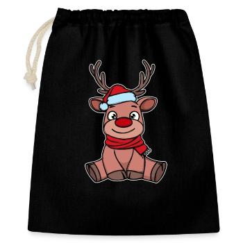 Rentier Weihnachten Rudolph - Geschenkbeutel aus Baumwolle (40 x 50 cm) - Schwarz - Vorne