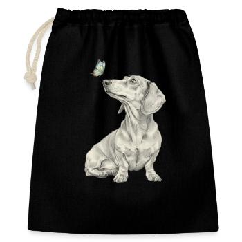 Dachshund with Butterfly Profile Sketch Banksy Style - Gift Bag 40 x 50 cm - black - Front
