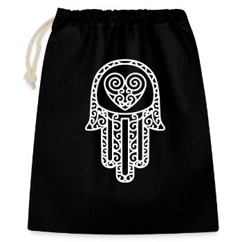 Hamsa – Hand of Fatima: Schutz & Glück - Geschenkbeutel aus Baumwolle (40 x 50 cm) - Schwarz - Vorne
