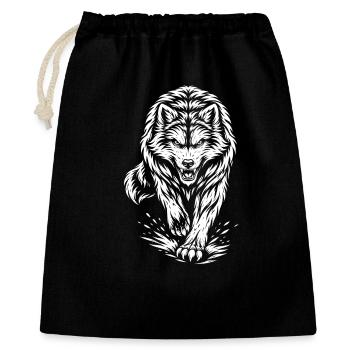 Laufender Wolf – Mystisches Wildtier Motiv - Geschenkbeutel aus Baumwolle (40 x 50 cm) - Schwarz - Vorne