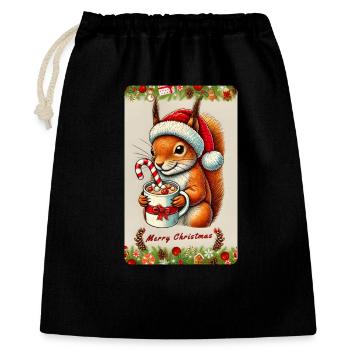 Écureuil de Noël au chocolat chaud - Sac cadeau 40 x 50 cm - noir - Devant