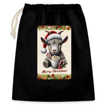 Weihnachtsziege mit heißer Schokolade - Geschenkbeutel aus Baumwolle (40 x 50 cm) - Schwarz - Vorne