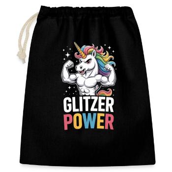  Glitzer Power Muskel Einhorn Regenbogen Stärke - Geschenkbeutel aus Baumwolle (40 x 50 cm) - Schwarz - Vorne