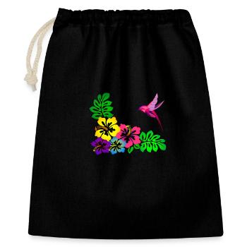 Tropical Hibiscus Motif Hummingbird - Gift Bag 40 x 50 cm - black - Front