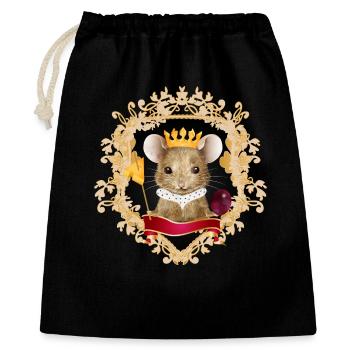 Maus mit Käse Krone im königlichen Rahmen - Geschenkbeutel aus Baumwolle (40 x 50 cm) - Schwarz - Vorne