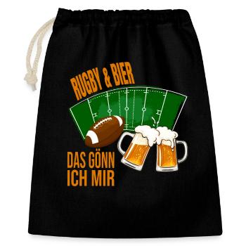 Rugby & Bier - Das gönn ich mir - Geschenkbeutel aus Baumwolle (40 x 50 cm) - Schwarz - Vorne