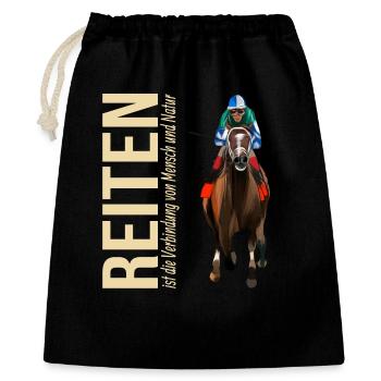 Reiten ist die Verbindung von Mensch und Natur - Geschenkbeutel aus Baumwolle (40 x 50 cm) - Schwarz - Vorne