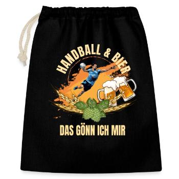 Handball & Bier - Das gönn ich mir - Geschenkbeutel aus Baumwolle (40 x 50 cm) - Schwarz - Vorne