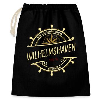 Mein Herz schlägt Wellen - Wilhelmshaven - Geschenkbeutel aus Baumwolle (40 x 50 cm) - Schwarz - Vorne