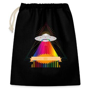 UFO über einem leuchtenden Regenbogendreieck - Geschenkbeutel aus Baumwolle (40 x 50 cm) - Schwarz - Vorne