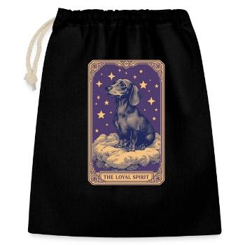 Tarot Karte Lila – Dackel „The Loyal Spirit“ - Geschenkbeutel aus Baumwolle (40 x 50 cm) - Schwarz - Vorne