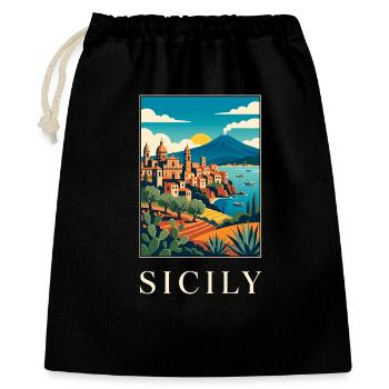 Vue côtier sicilien en couleurs audacieuses en Italie - Sac cadeau 40 x 50 cm - noir - Devant
