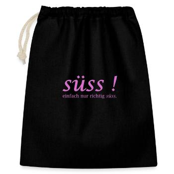 Süss! einfach nur richtig süss Schriftzug - Geschenkbeutel aus Baumwolle (40 x 50 cm) - Schwarz - Vorne