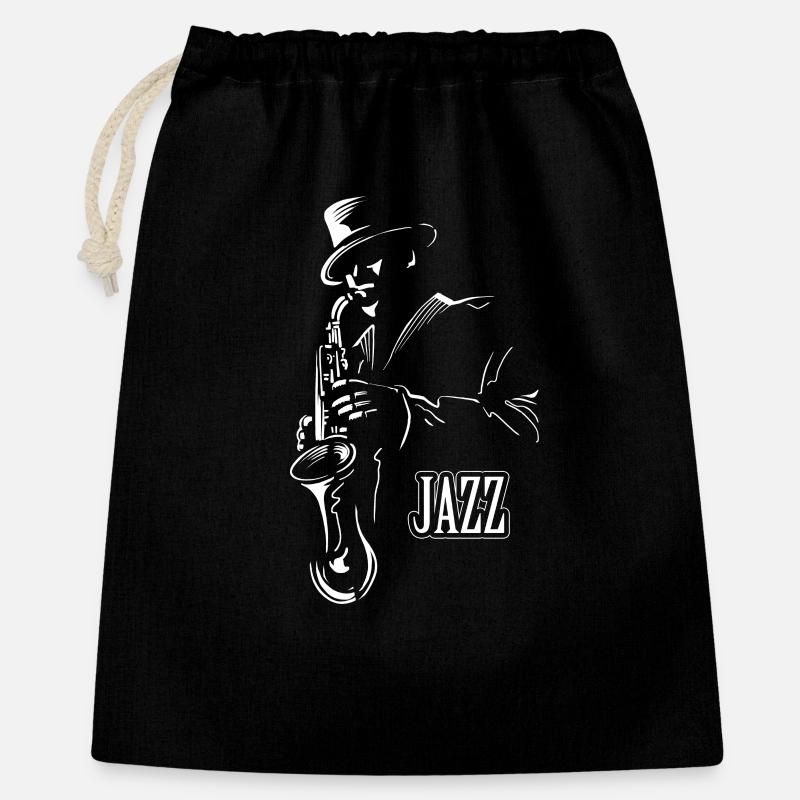 Jazz Sax Schwarz-Weiß - Geschenkbeutel aus Baumwolle (40 x 50 cm) - Schwarz