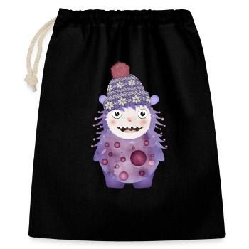 niedliches lilafarbenes Monster mit Winter Mütze - Geschenkbeutel aus Baumwolle (40 x 50 cm) - Schwarz - Vorne