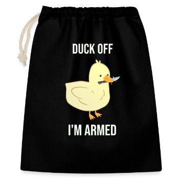 Duck dich weg, ich bin bewaffnet - Geschenkbeutel aus Baumwolle (40 x 50 cm) - Schwarz - Vorne