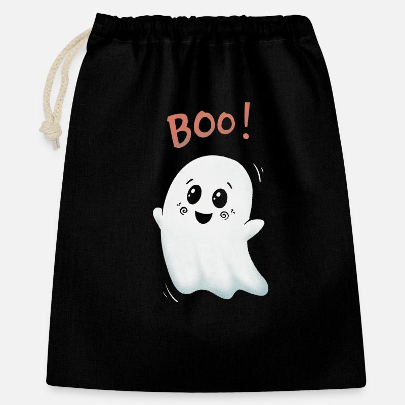 Boo Geist: Niedlicher Ghost - Geschenkbeutel aus Baumwolle (40 x 50 cm) - Schwarz