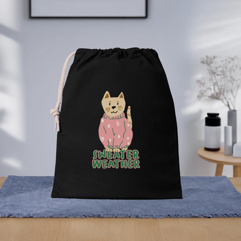 Chat en pull rose – Temps de pull Sac cadeau 40 x 50 cm