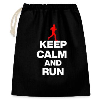 KEEP CALM AND RUN! FÜR JOGGER UND MARATHONIS sw - Geschenkbeutel aus Baumwolle (40 x 50 cm) - Schwarz - Vorne