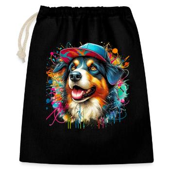 Chien avec casquette de baseball - Sac cadeau 40 x 50 cm - noir - Devant