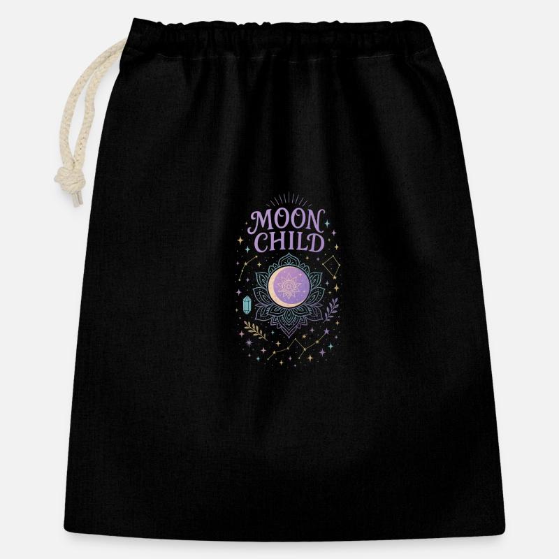 Moon Child – Mystisches Spirituelles Shirt mit Mon - Geschenkbeutel aus Baumwolle (40 x 50 cm) - Schwarz
