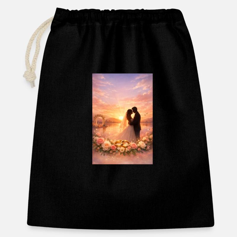 Rêves de mariage au coucher du soleil - Sac cadeau 40 x 50 cm - noir