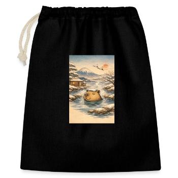 Onsen Capybara im Winterwald - Geschenkbeutel aus Baumwolle (40 x 50 cm) - Schwarz - Vorne