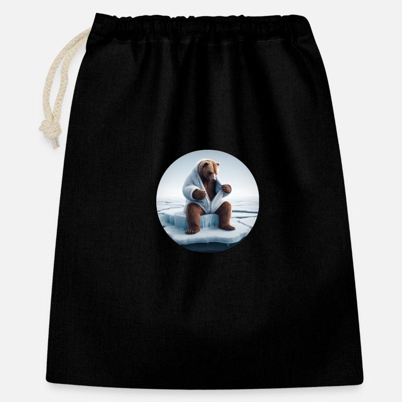 Bär im Schafspelz sitzt auf Scholle - Geschenkbeutel aus Baumwolle (40 x 50 cm) - Schwarz