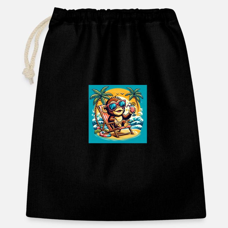 Singe sur la plage - Sac cadeau 40 x 50 cm - noir